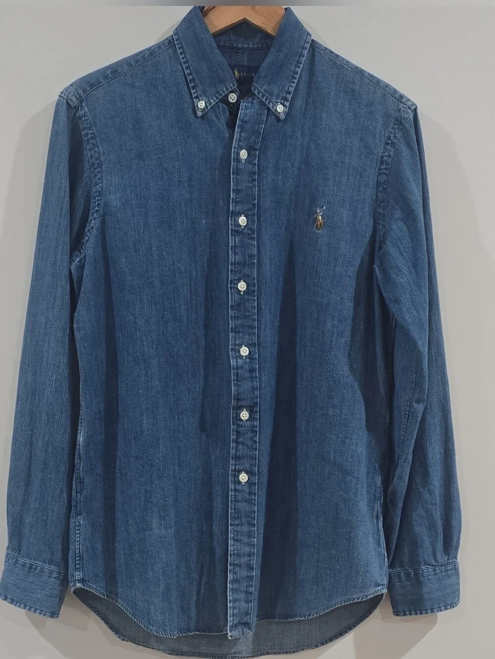Vintage Polo Ralph Lauren Denim Button Down Shirt Mens Medium S colored horse - Picture 1 of 8